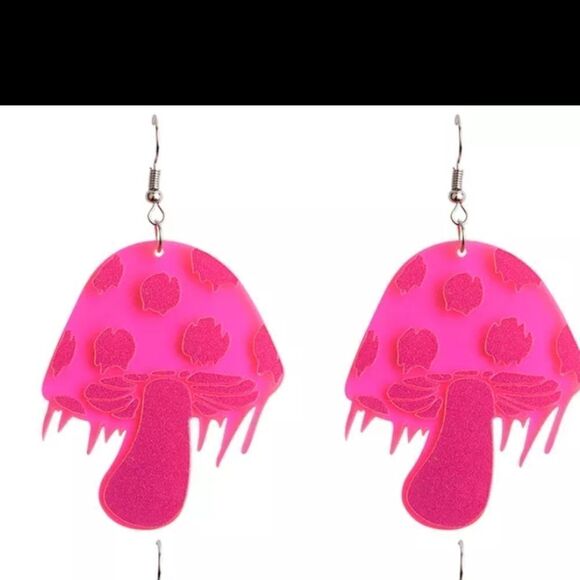 NWOT Drippy Neon Pink Acrylic Mushrooms - Picture 1 of 4